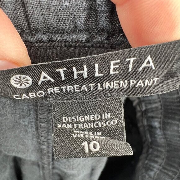 Athleta Cabo Retreat 100% Linen Wide Leg Mid-Rise Pants Pockets Black womans siz - Picture 10 of 12